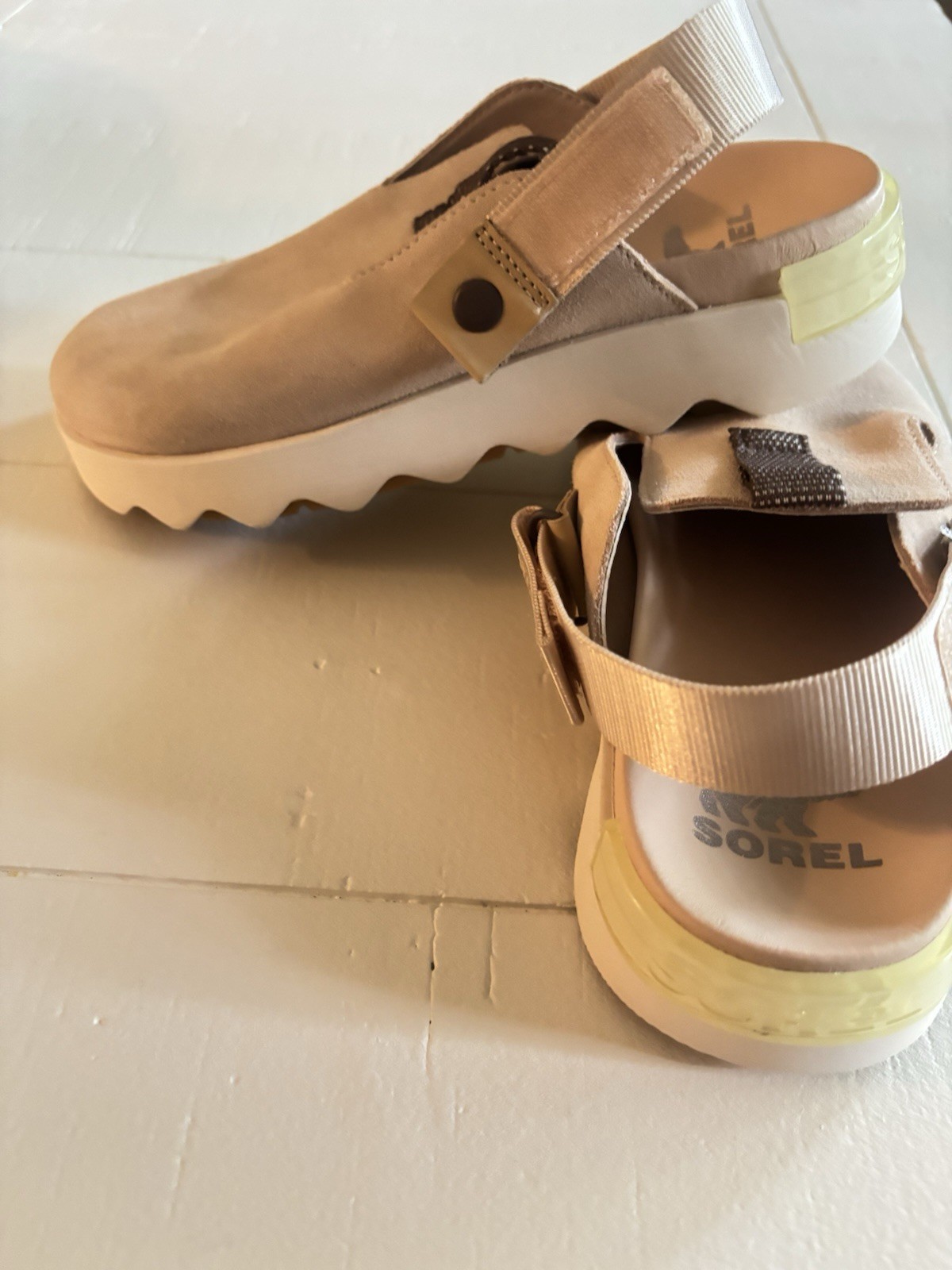 Sorel Viibe Women’s Beige Suede Slip-On Clogs Size 8