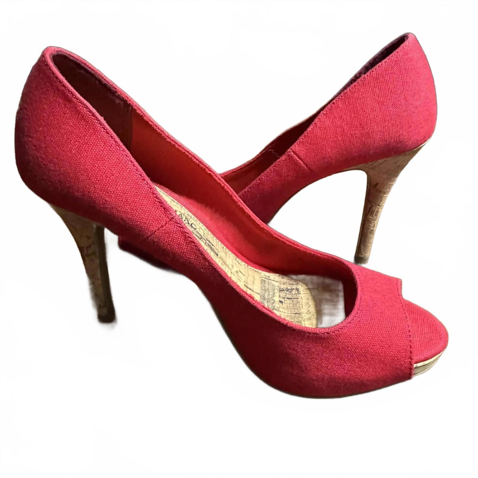Christian Siriano for Payless Solid Print Peep Toe Red Heels Pumps Size 7.5