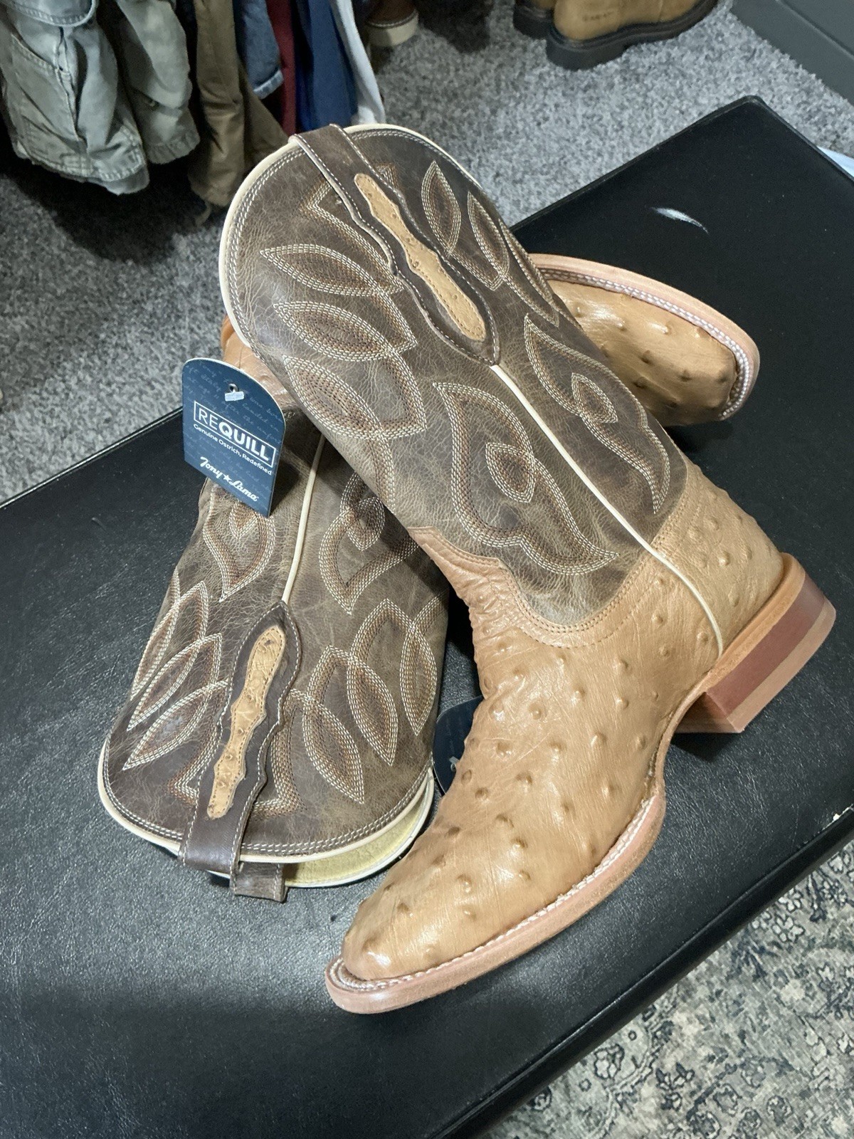 Tony Lama Requill Smooth Genuine Ostrich Western Boots Brown Women’s Size 9B NWT