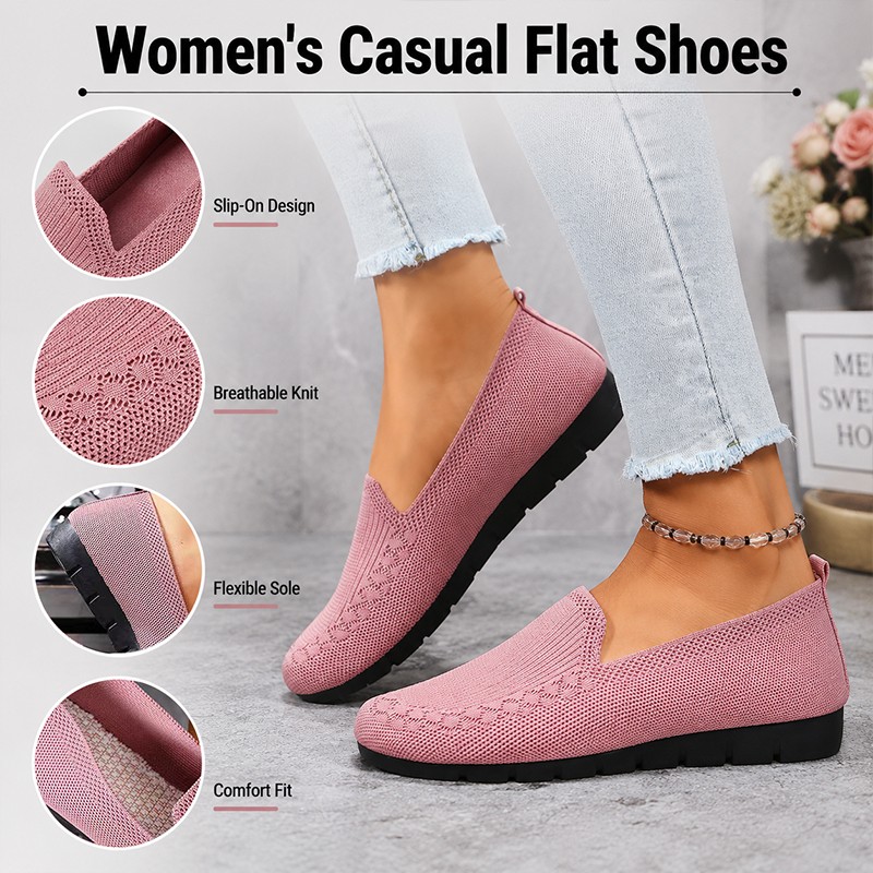 Women’s Knit Loafers Lightweight Anti Slip Flat Shoes for Daily Casual Wear.