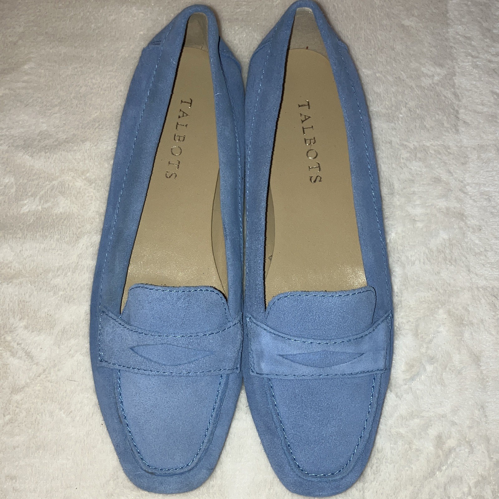 Talbots Women’s Blue Leather Slip-On Loafer Flats Square Toe Comfort US 7M A2