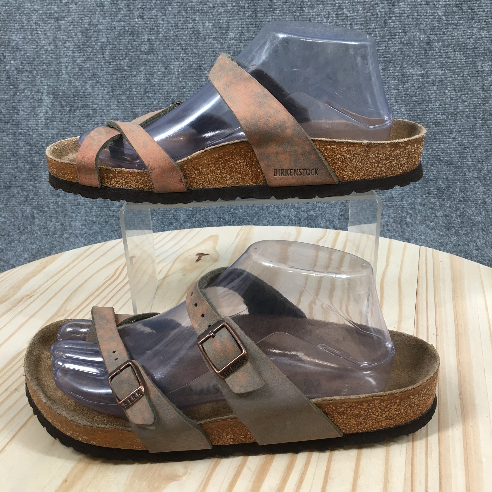 Birkenstock Mayari Sandals Womens 39 Narrow Slide Slip On Leather Brown Gray