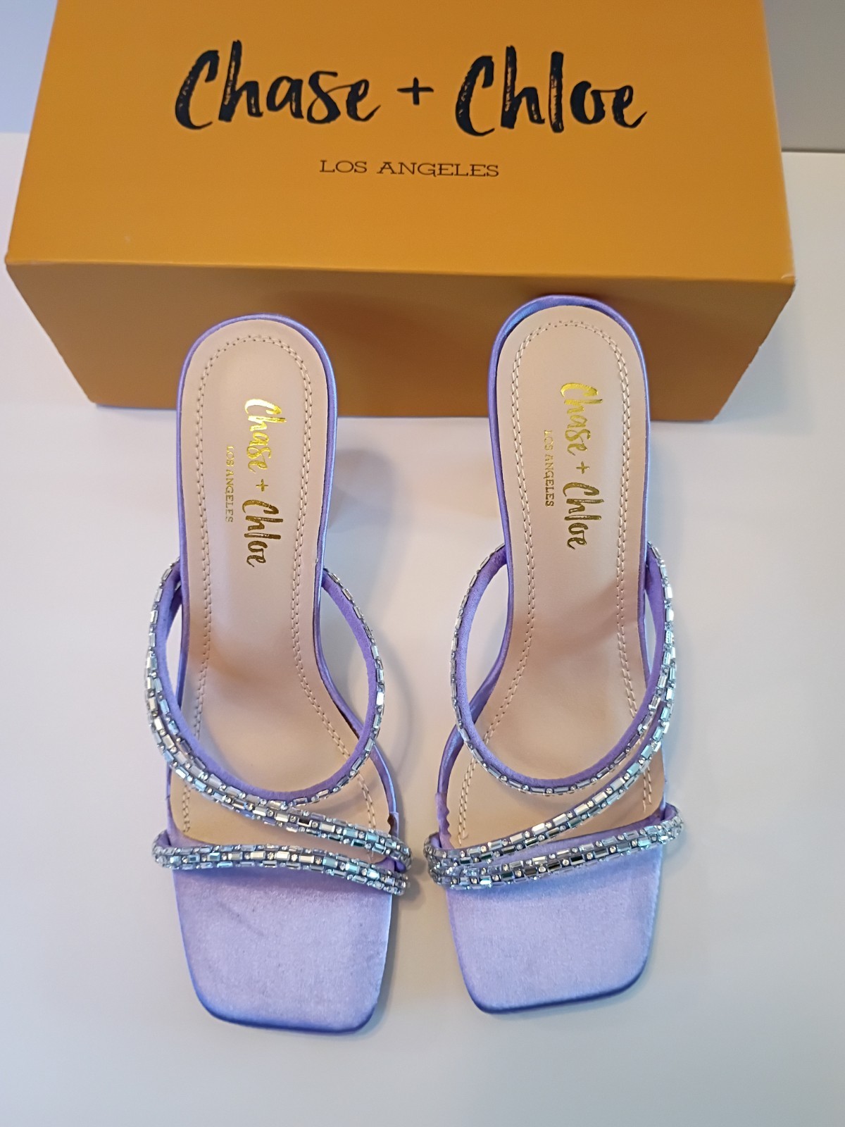 Chase + Chloe Women’s Satin High Heel Sandles Size 7.5 Purple Open Toe