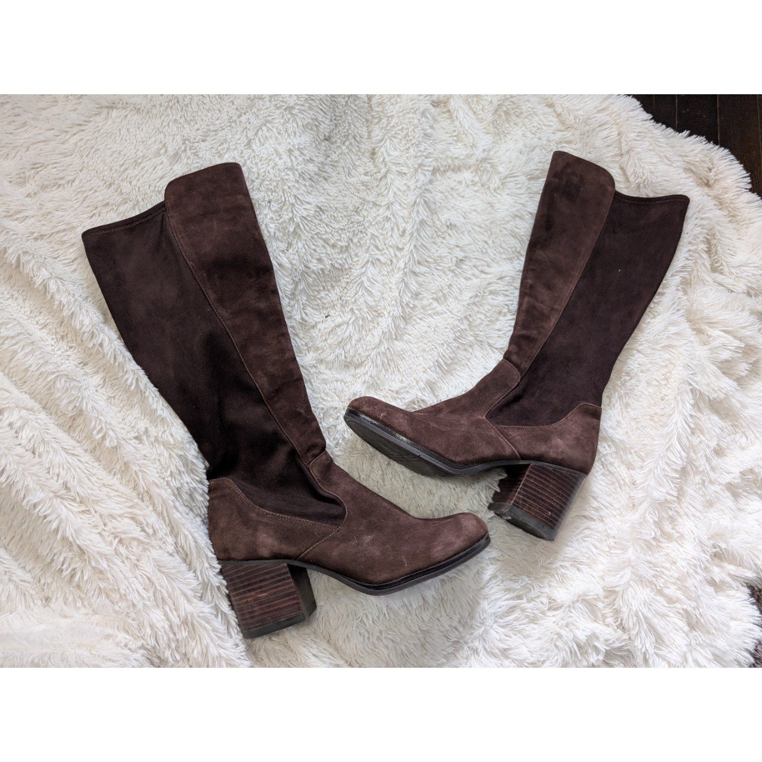 Nine West Jantao Brown Suede Block Heel Long Zipper Boots Size 10