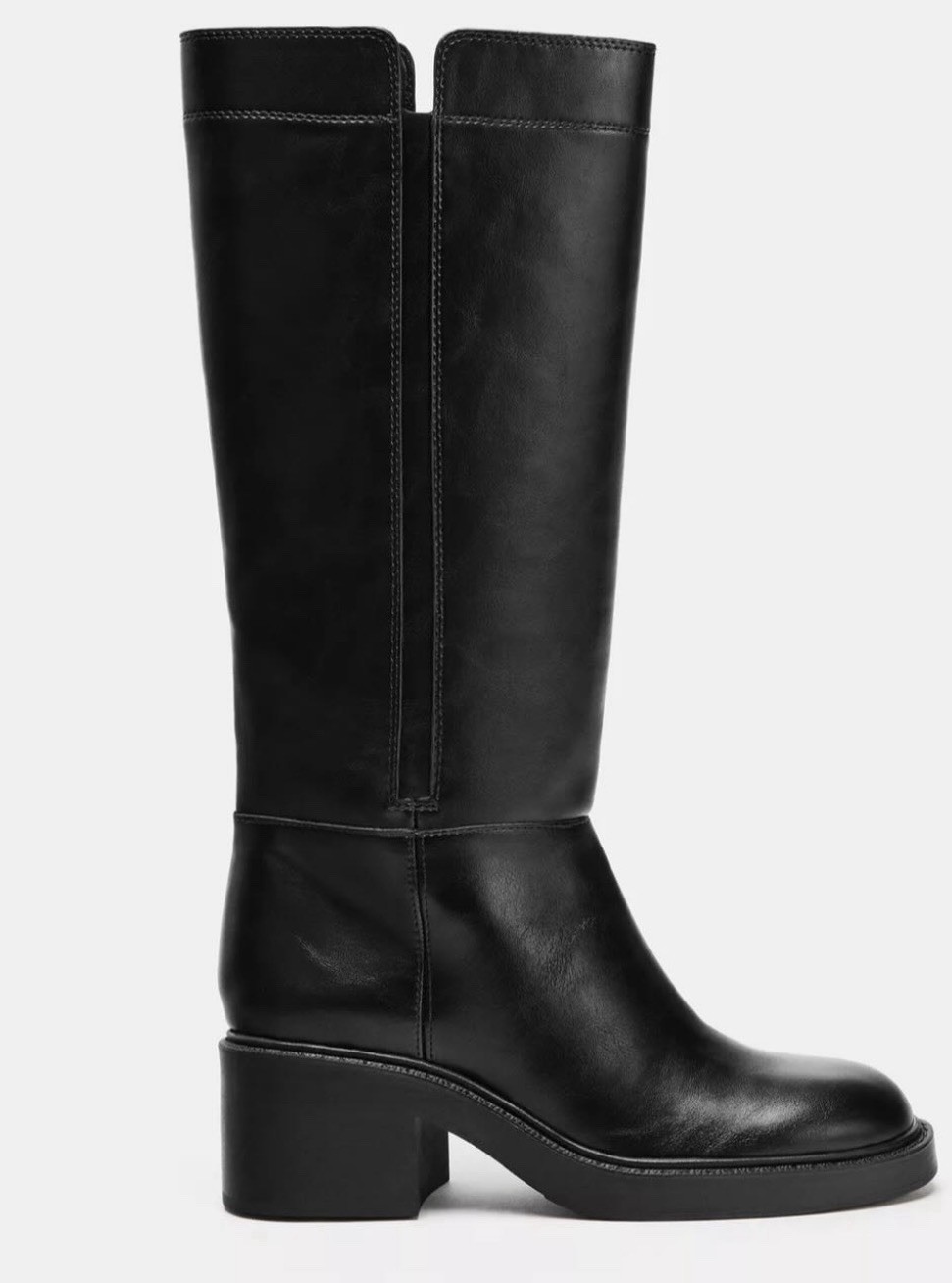 Zara $139 Faux Leather Black Boots Chunky Block Low Rubber Heel Hunting
