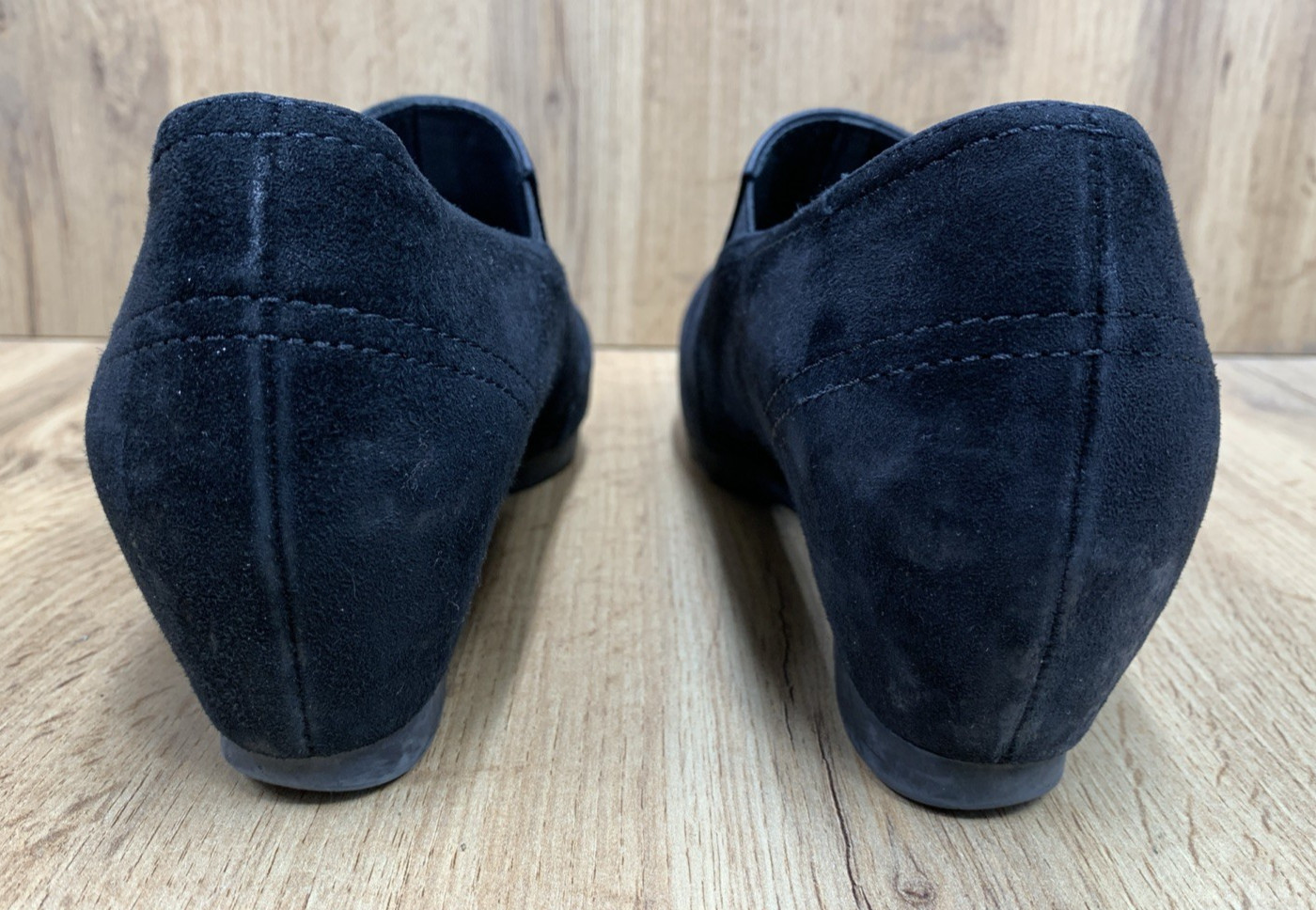 PAUL GREEN MUNCHEN Leather Covered Wedges Loafers Black Suede Size US 7