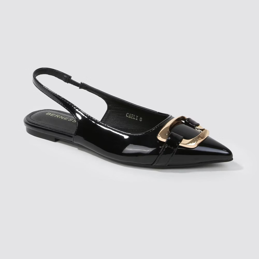 Berness Women Caeli Patent Slingback Flats with Gold Oversized Buckle Mocha 10