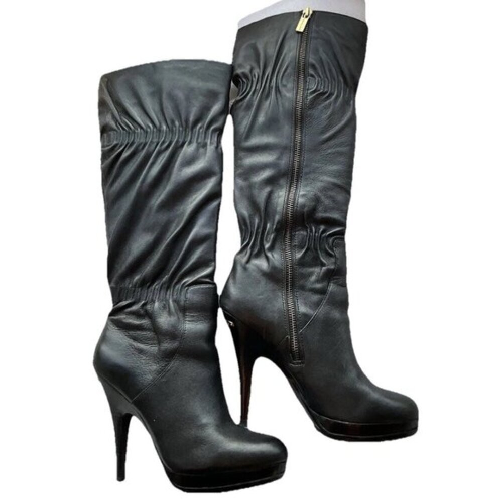 MICHAEL KORS Webster Black Scrunch Women’s Leather Knee High Boots 7