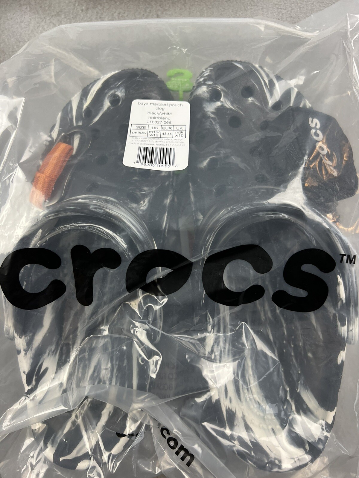 Crocs Baya Marbled Pouch Clogs Black and White Sz M10/W12 (New In Original Bag)