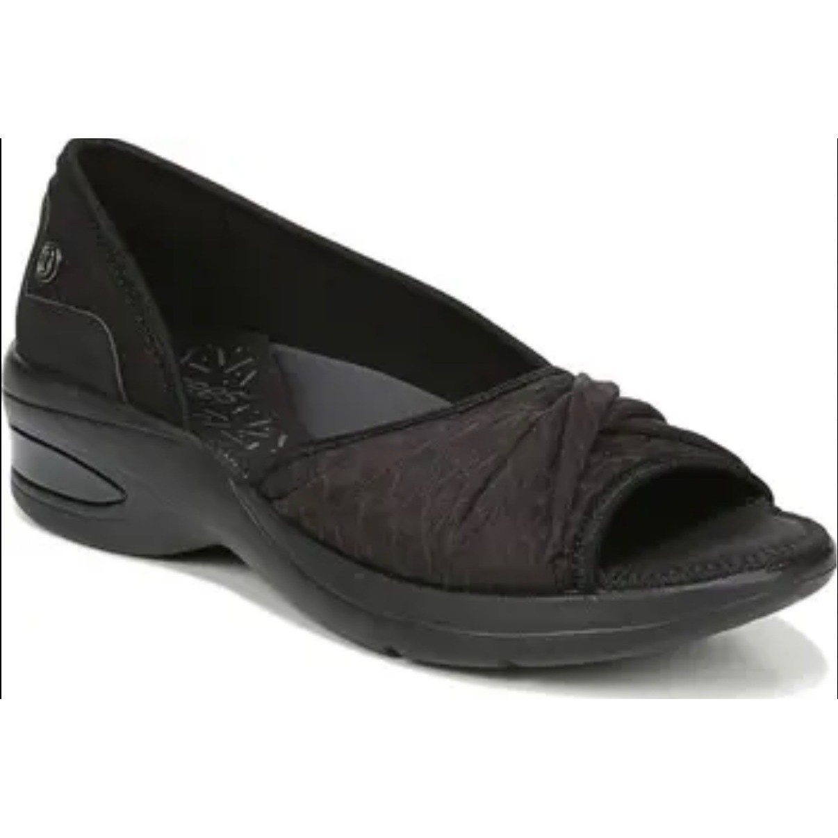Bzees Remix Womens Black Fabric Knotted Peep Toe Wedge Sandals Size 6M NEW