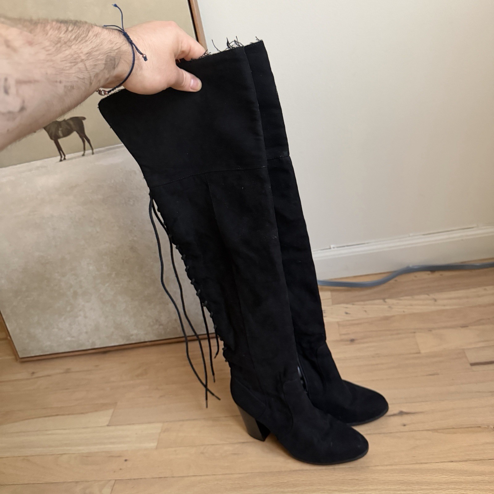 Vintage ROUGE 1990s vegan Leather Suede High Lace Victorian Black Boots US6.5