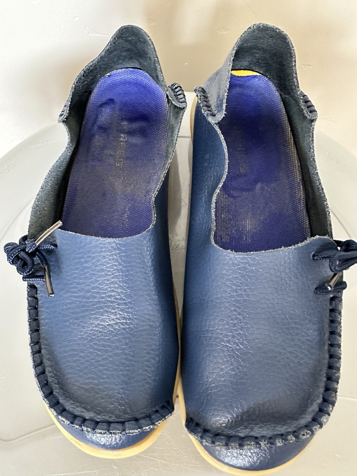 WOMENS SOFT LEATHER LOAFERS BLUE STICHED FLAT SLIP ON MOCCASIN CASUAL SHOES SZ 6
