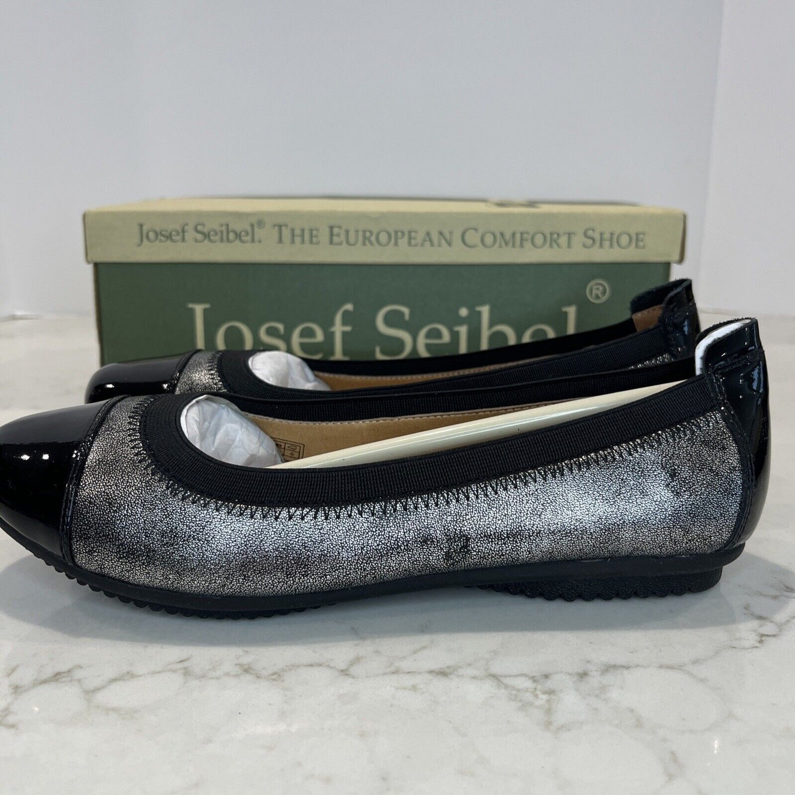 Josef Seibel Pippa Metallic Silver Cap Toe Comfort Ballet Flats EU 36 US 5.5 NEW