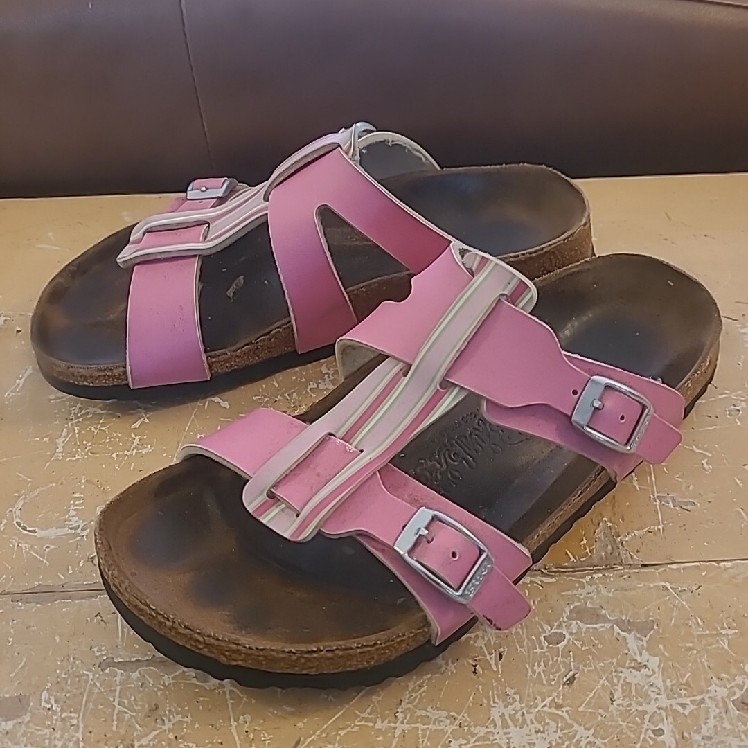 Birkis Birkenstock Women EU 36 US 5 Leather Sandals Slides Slip On Pink