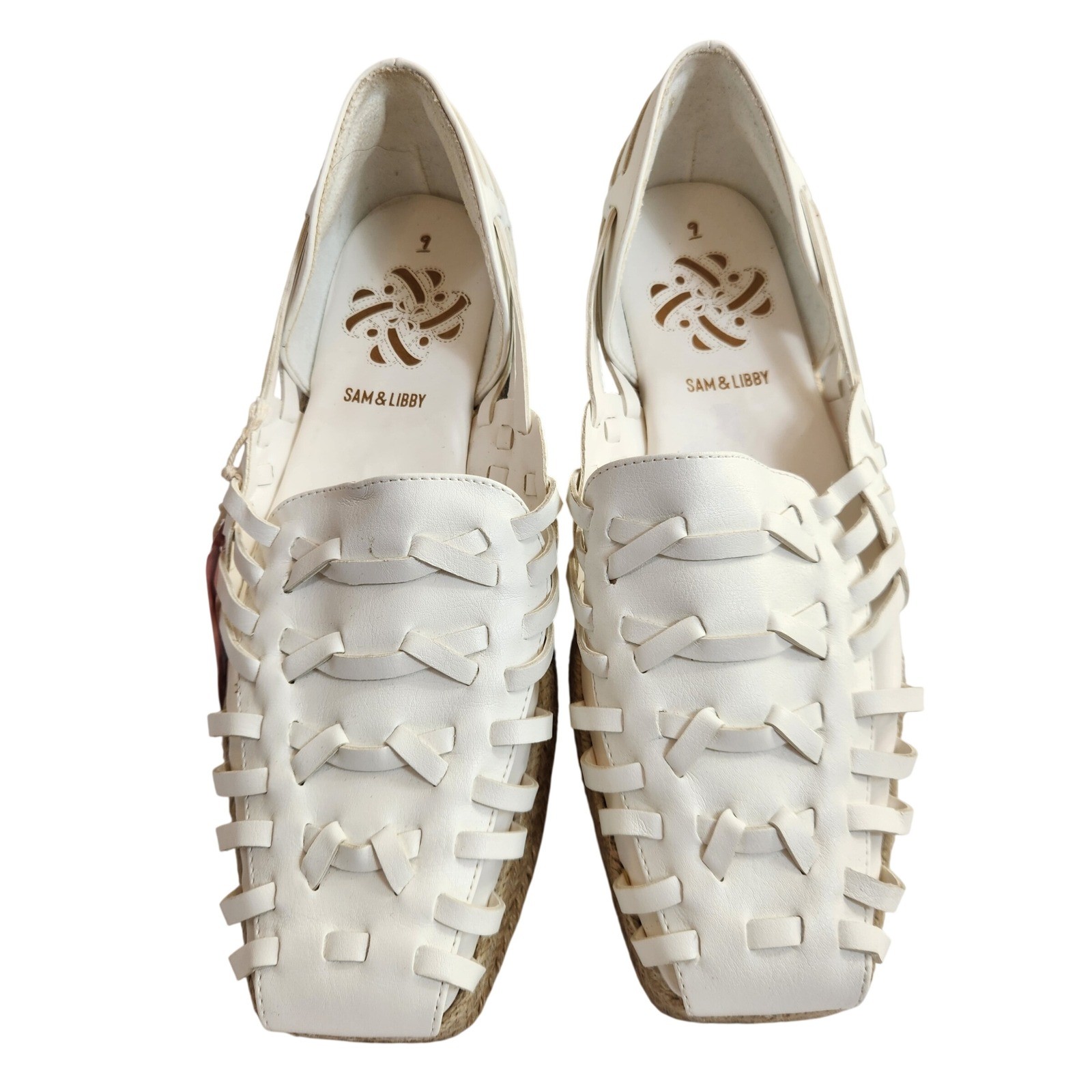 SAM & LIBBY Women’s Asha Espadrille Flats White Size 9 Woven Leather Shoes NWT