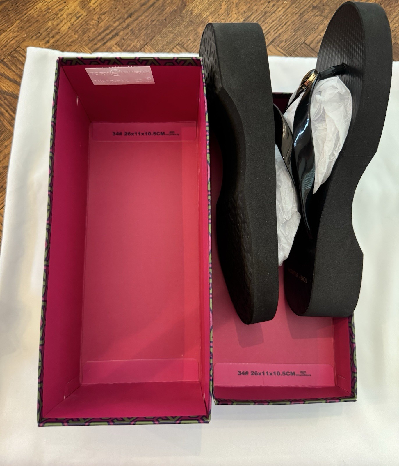 Tory Burch Women’s Black Wedge Flip Flop Sandals Logo PVC US 7