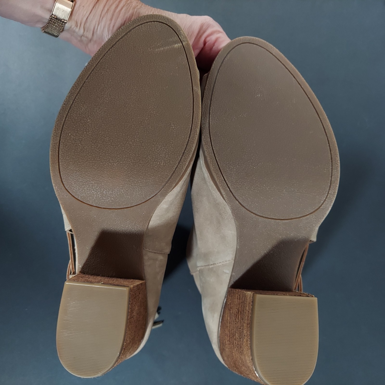 Sugar Violla Women’s Shoes Size 10 Boots Peekaboo Toe 3.25 Heel Tan Faux Suede