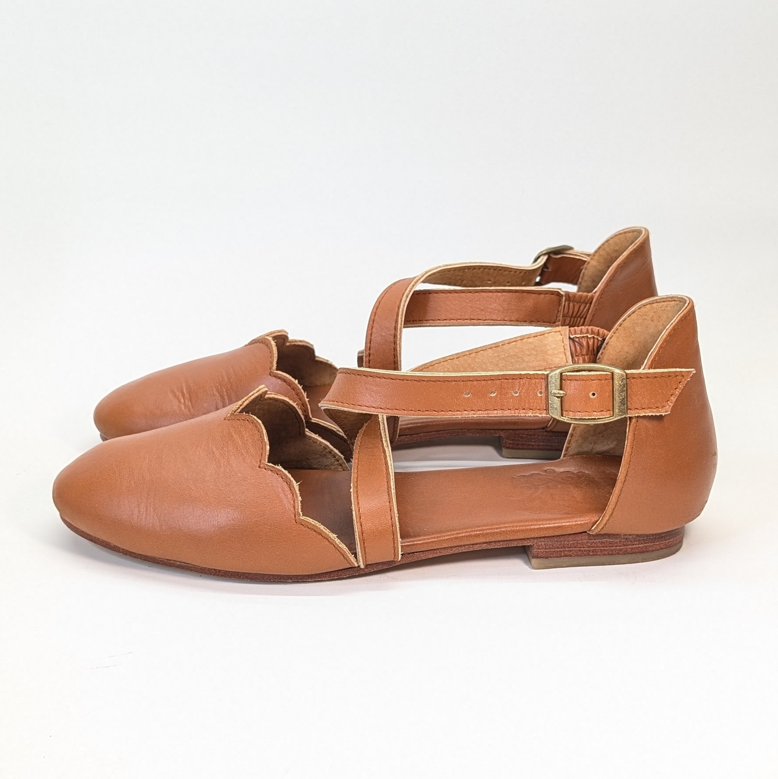 Bali ELF Mangrove Handmade Leather Sandals Scalloped Strappy Brown Women’s 9.5