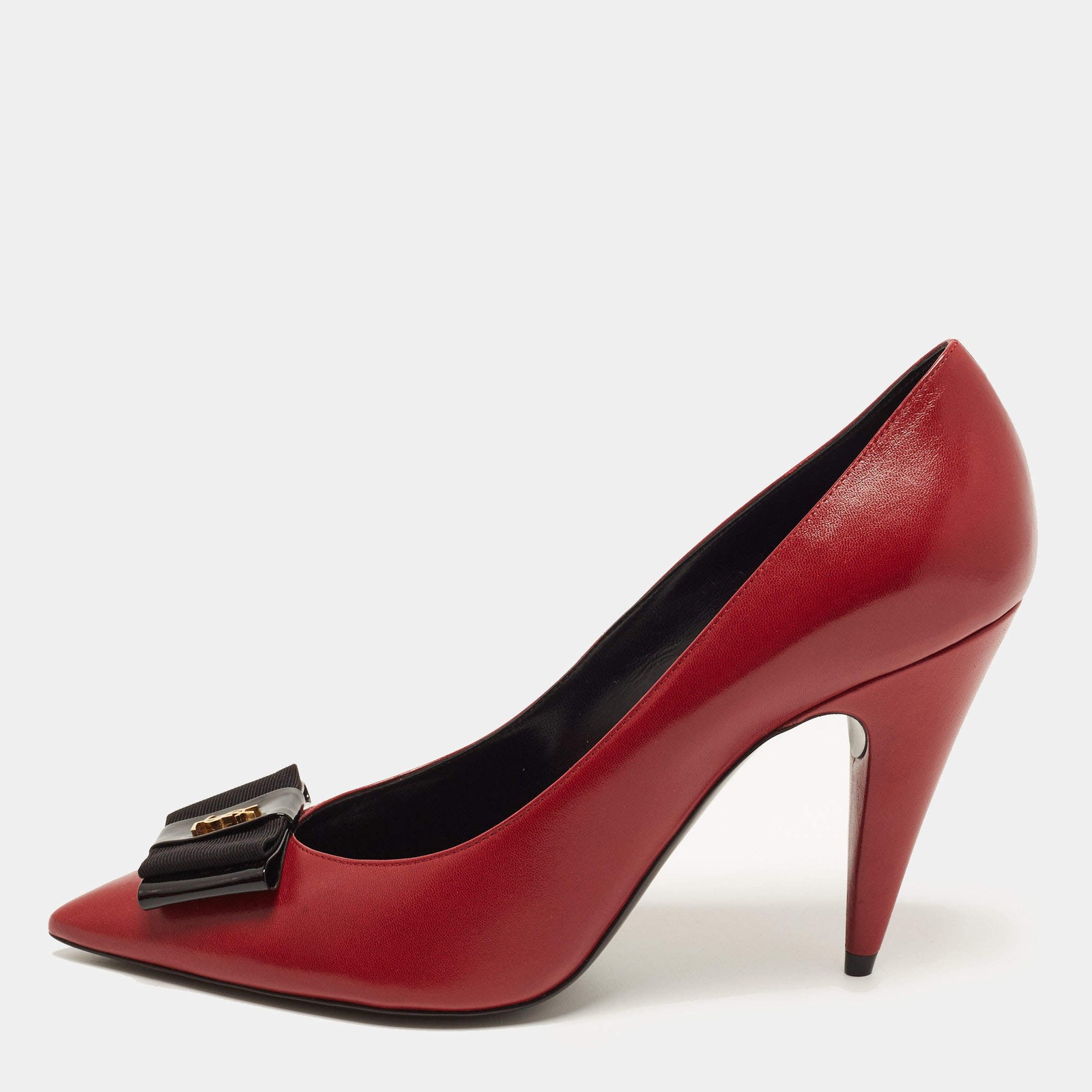 Saint Laurent Anais Bow Size 40.5 Dark Red Leather Pumps