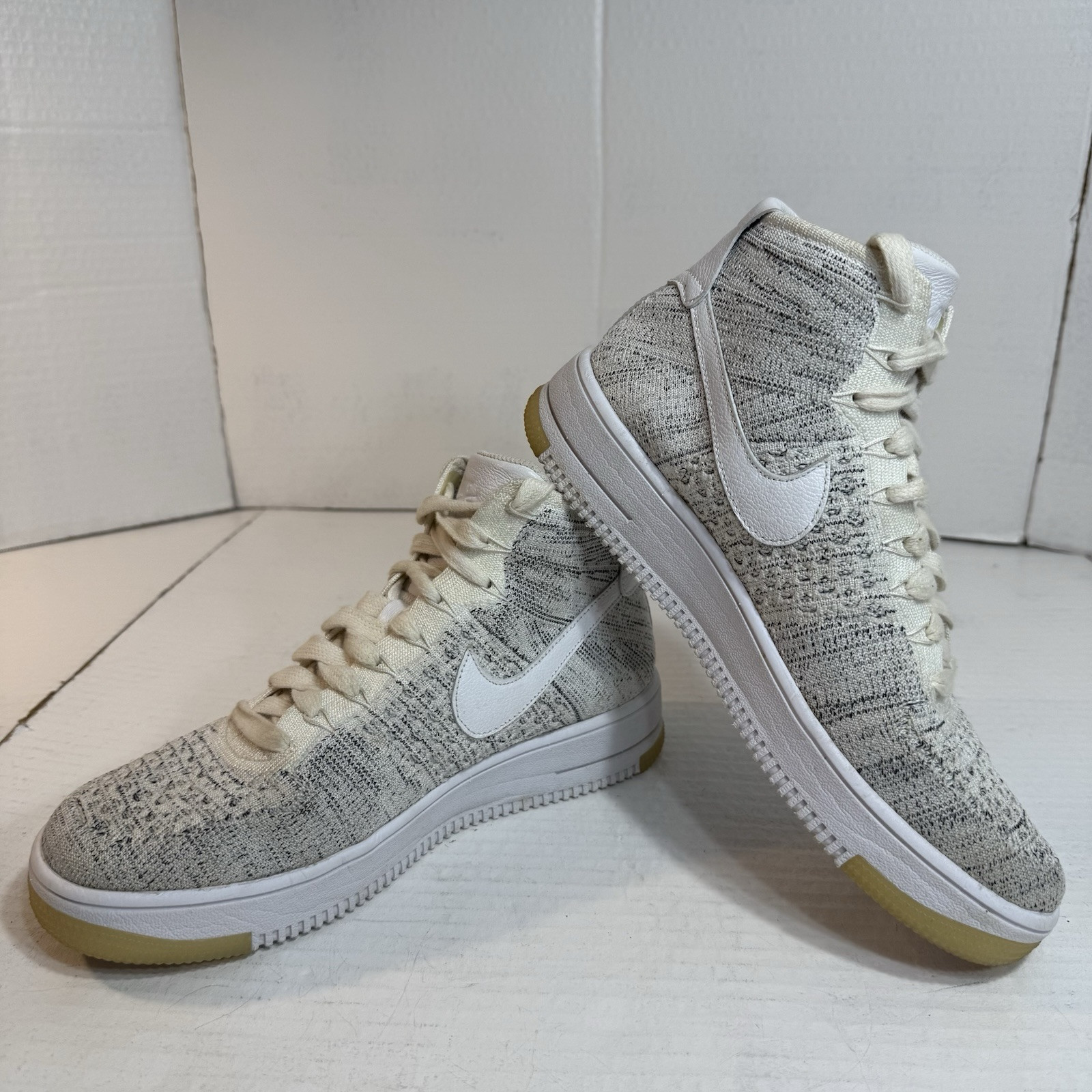 Nike Air Force 1 Flyknit White Gray Cream High Womens 9.5 818018-101 No Strap