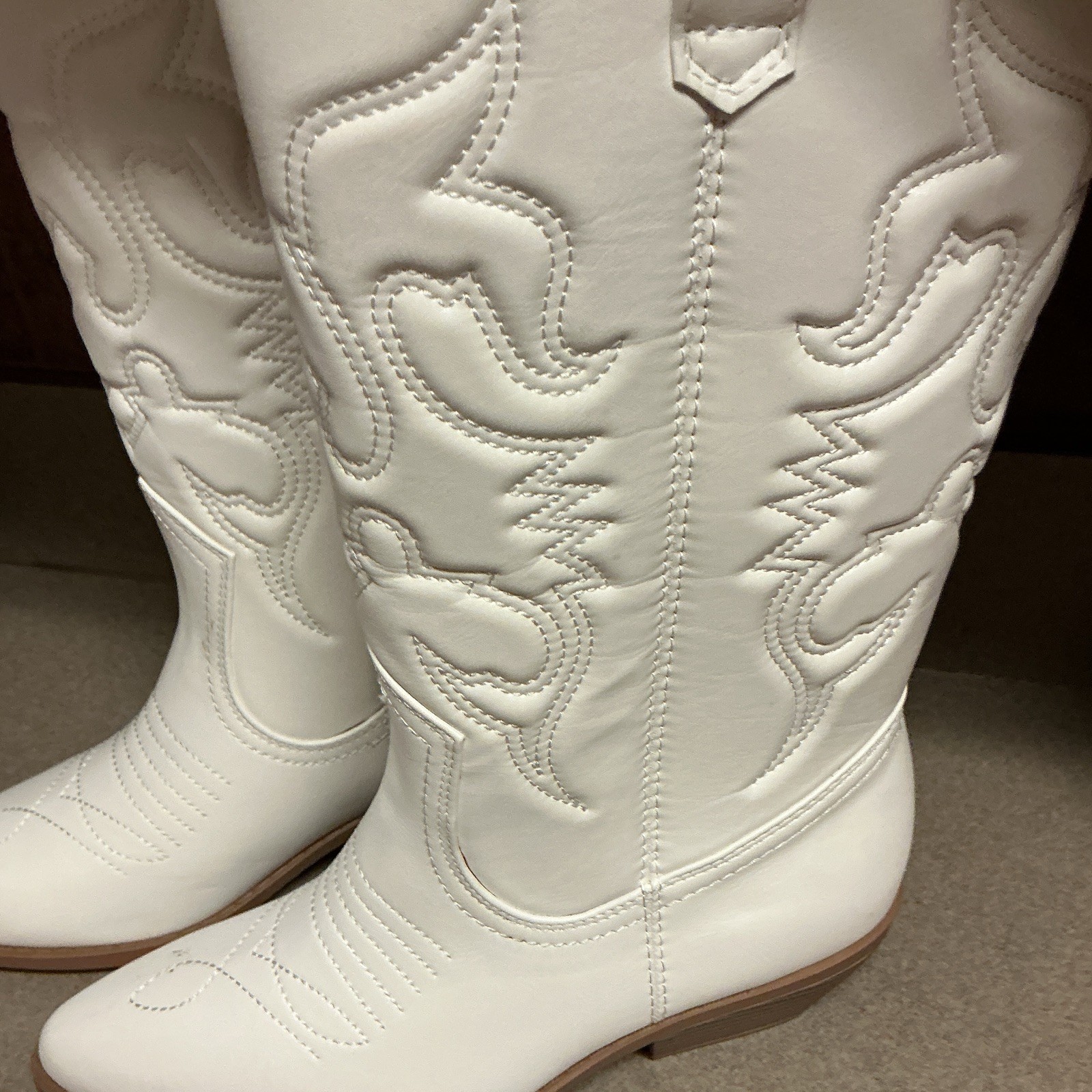 Soda White Western Cowboy Knee-High Pull-On Embroidered Pointed Toe 8.5