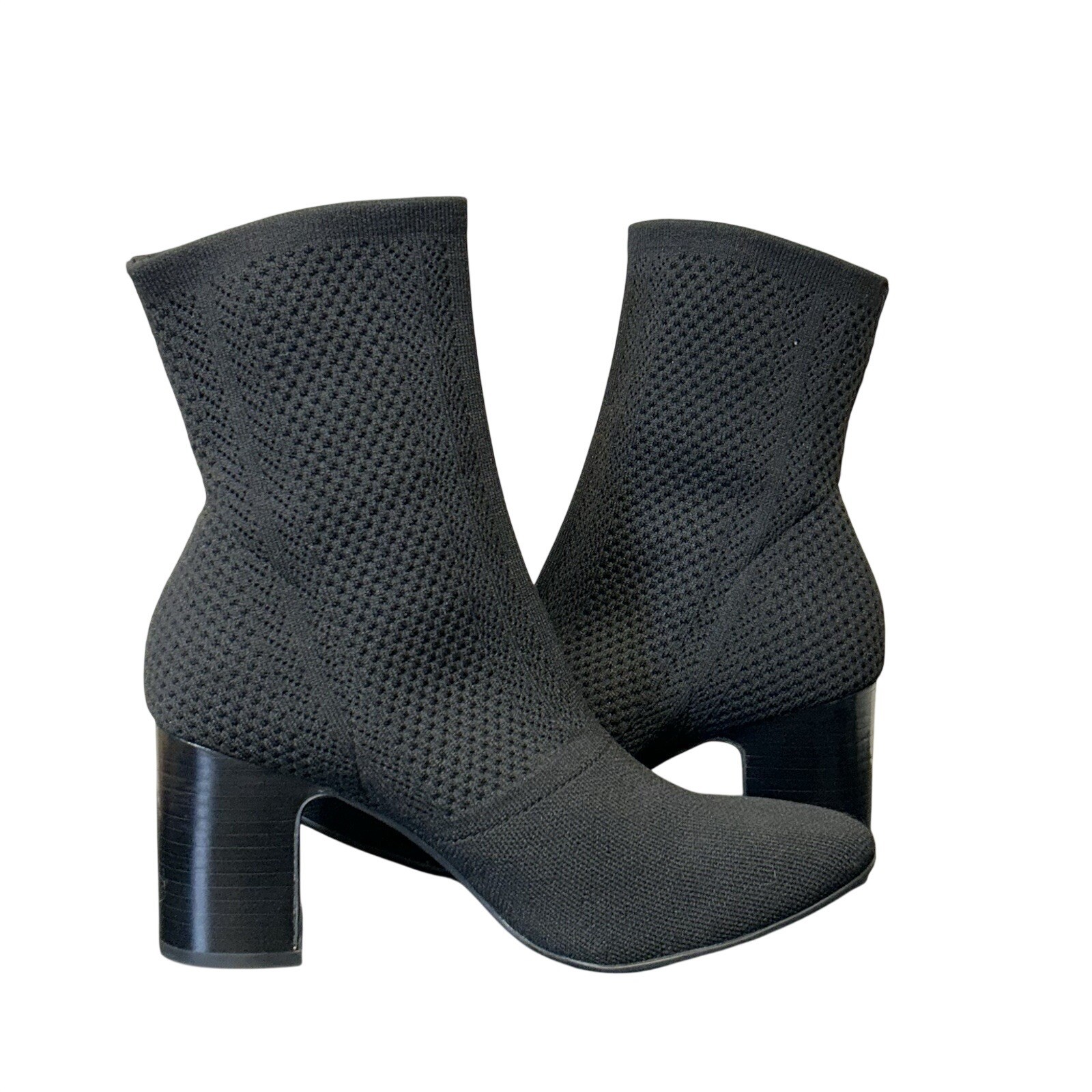 Børn Meggs Black Knit Sock Booties – Block Heel Ankle Boots – Size 7.5M Comfort