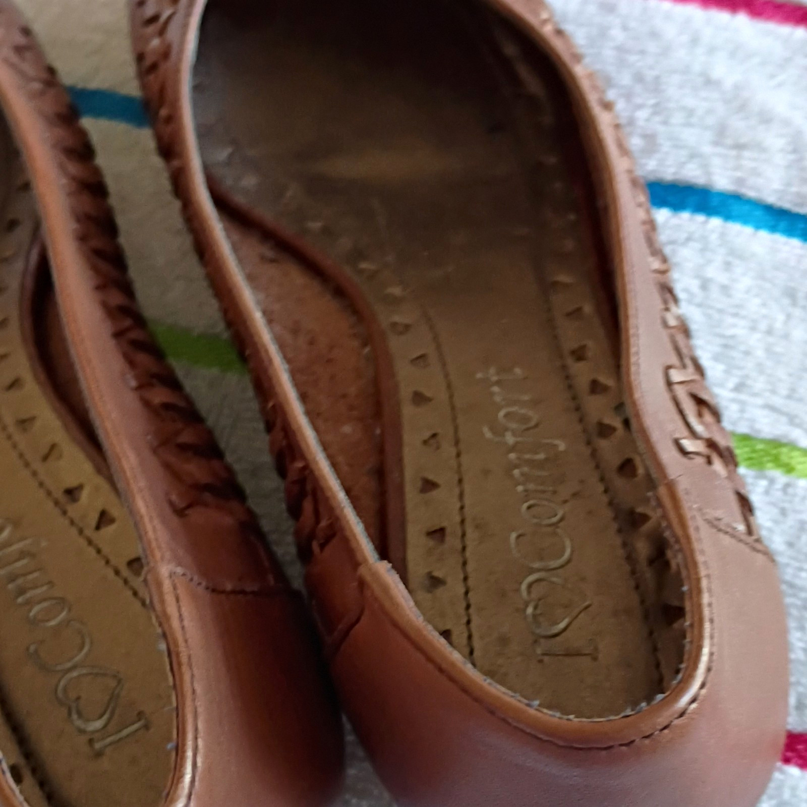 I Love Confort Women’s Brown Leather Ballet Flats Slip-On Braided Trim Solid 8.5