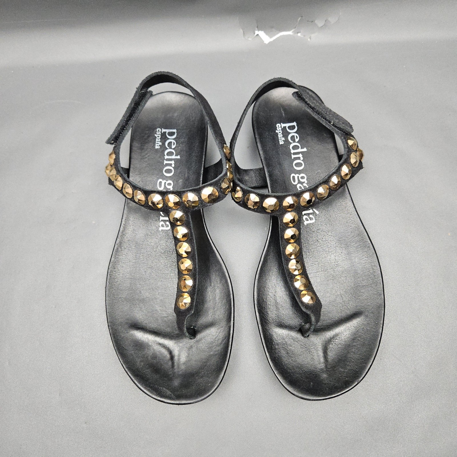 Pedro Garcia Judith Studded Thong Sandals Womens 6 EU 36 Black Suede Gold Studs