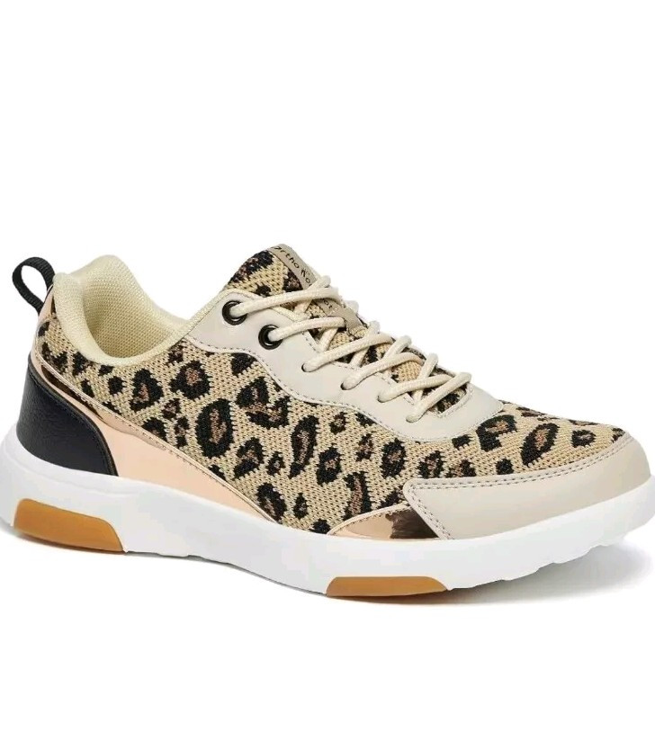Ortho Comfoot Shoes Womens 5/ 5.5 Fashion Sneakers Cheetah Fabric Lace Up Walk
