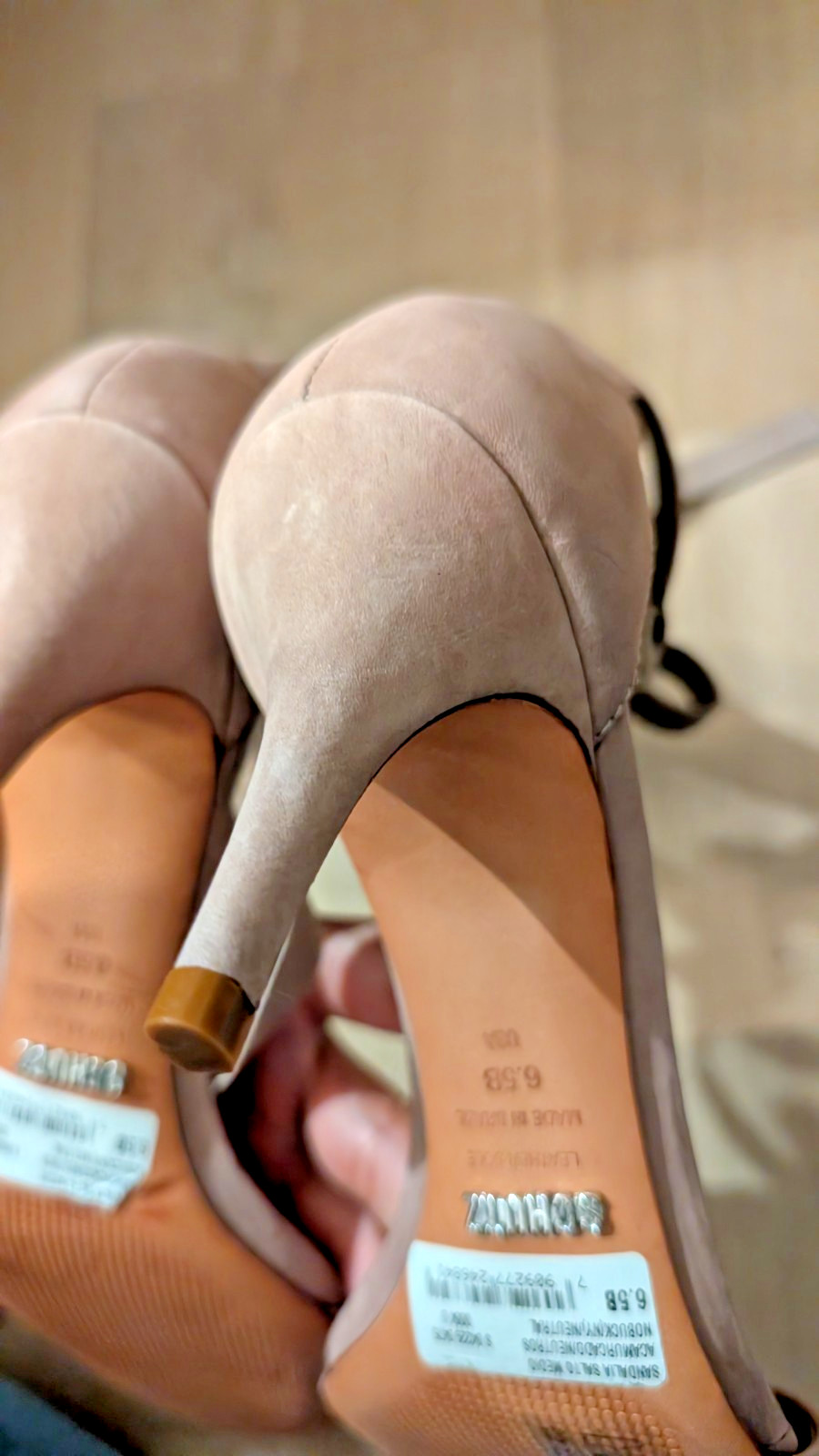New Light Beige Schultz Strap Heels US 6.5B Leather Peep Toe Kitty New Soft