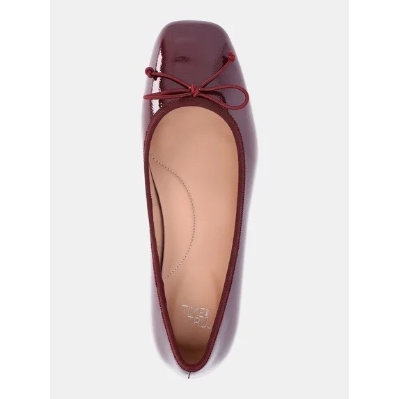 Burgundy Block Heel Ballet Women’s 10 Shoes String Bow Modern Classic Timeless
