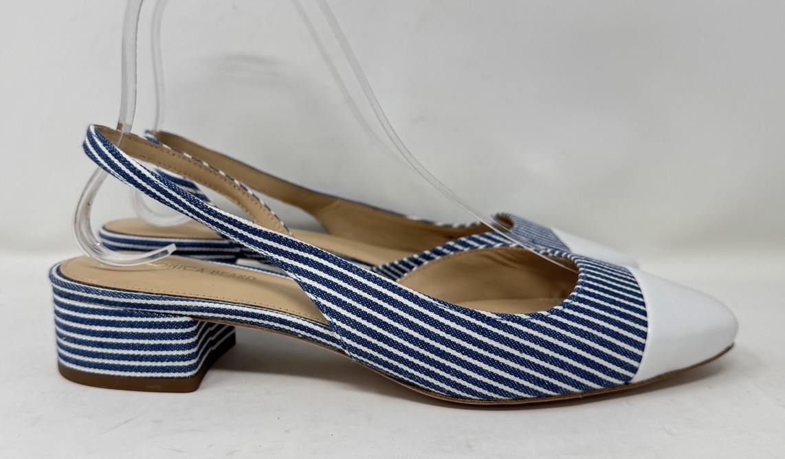 Veronica Beard Cecile Blue Striped Denim Slingback Pumps Women’s Size 7M