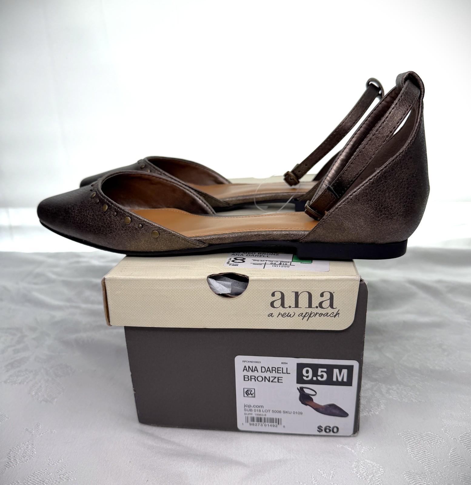 Ana Darell Bronze Pointed Closed Toe Ballet Flats Women’s 9.5 Medium