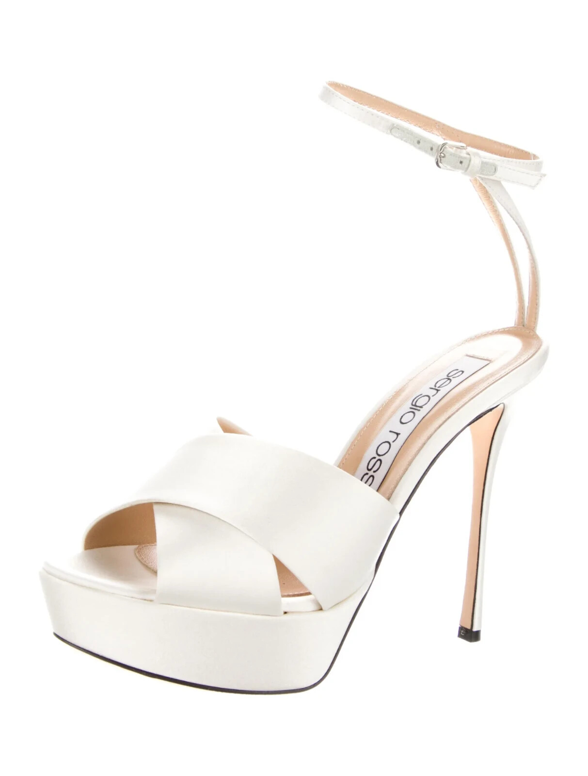 SERGIO ROSSI White Satin Cutout Sandals SZ 6 IT 36 Very Good Cond. with Box &Bag