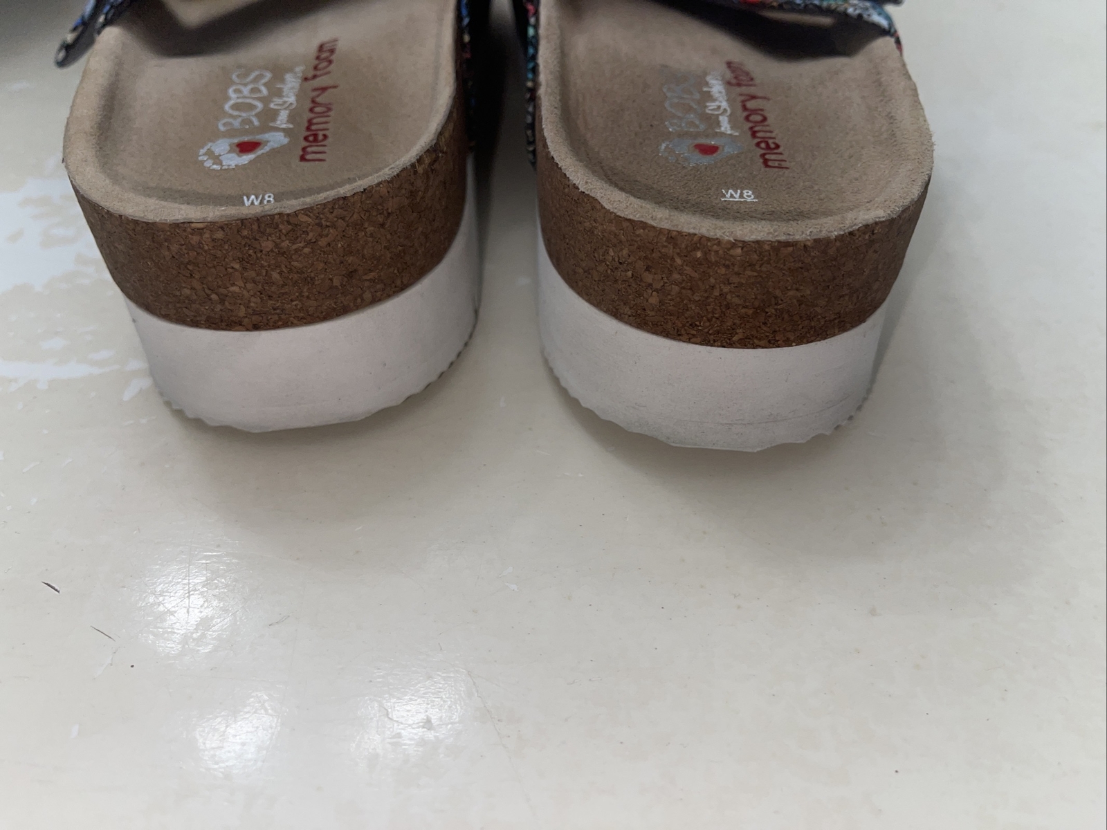 Bobs from Skechers Platform Bohemian Dog Print Double Buckle Sandals Sz 8 Mm15