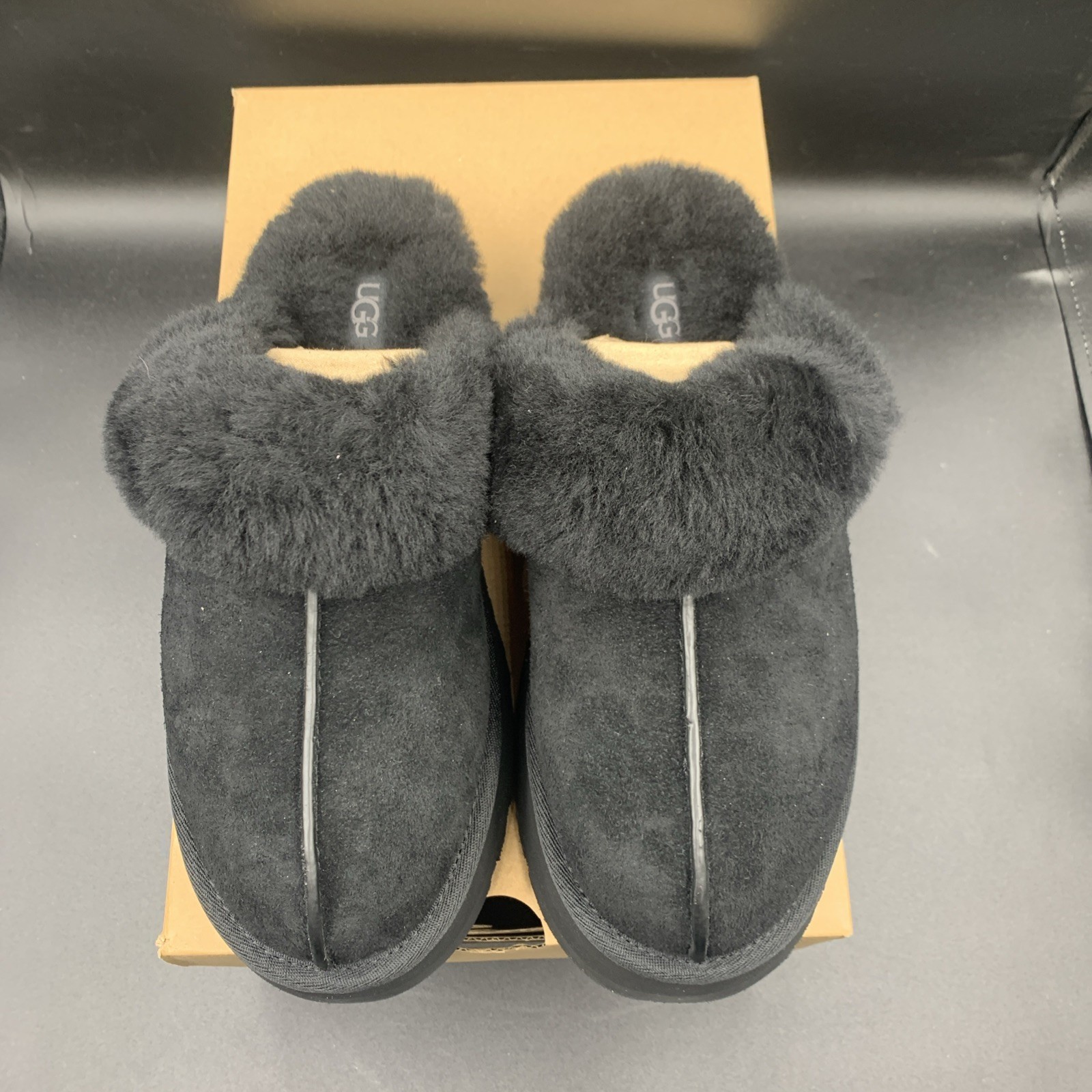 PICK SIZE – UGG Women’s Black Disquette Suede Platform Slippers