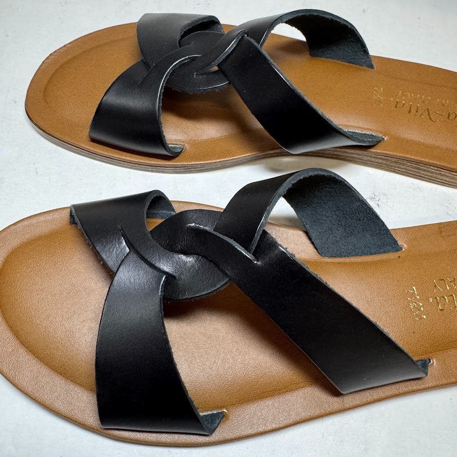 Bella Vita Womens 7.5 M Black Leather Flip Flop Slide Sandals NIB SF5