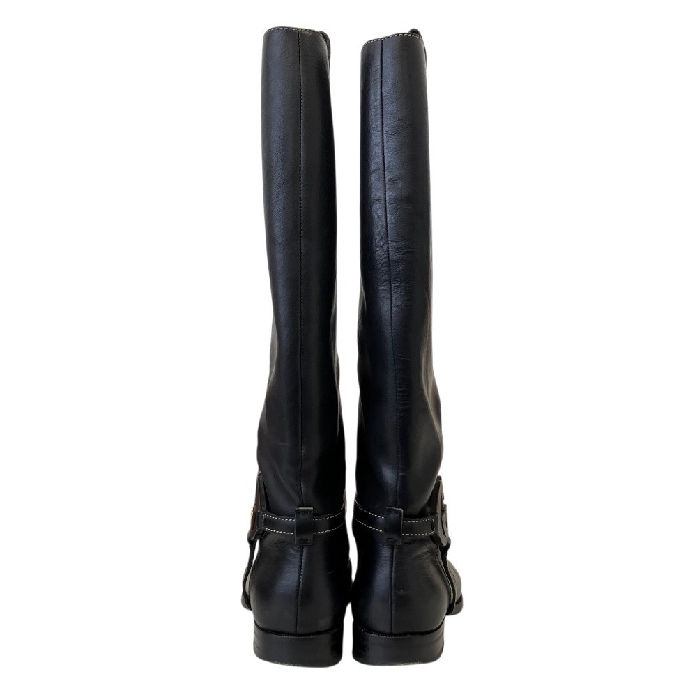 GUCCI Interlocking G Leather Long Boots 182167 Size 37 Black Women USED