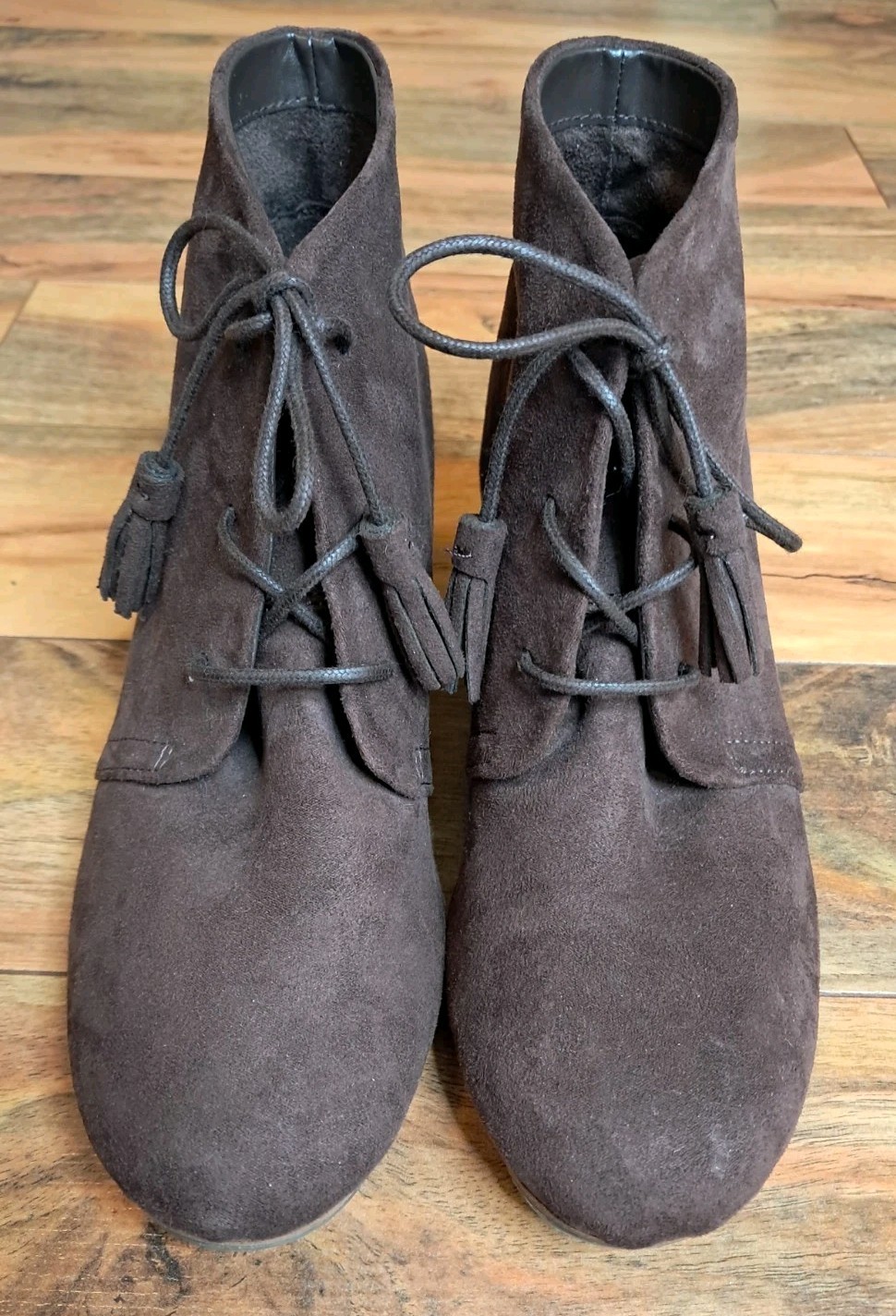 Dr. Scholls Boots Womens Dakota Wedge Ankle Booties Size 7 Brown Fabric Lace Up