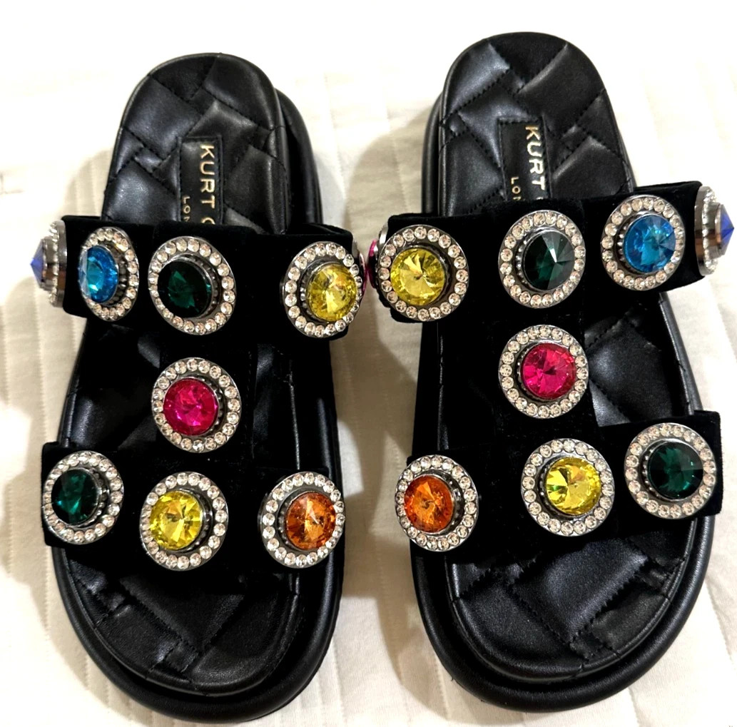 NEW $185 Kurt Geiger London Orson Crystal Sandal Slide Black EU 37 US 7