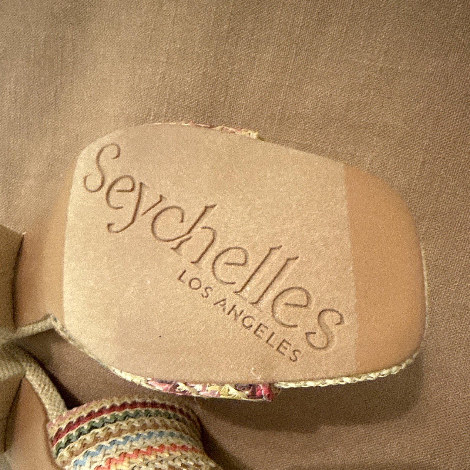 Seychelles Women’s US 7 Woven Striped Slide Sandals Multicolor Beige Block Heel