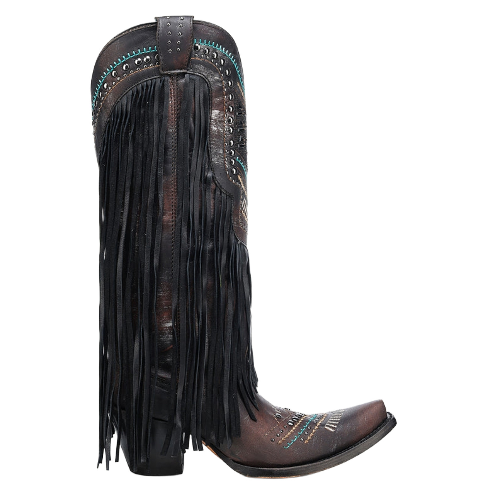Corral Ladies Black Embroidery & Crystals & Fringe Western Boot C4078