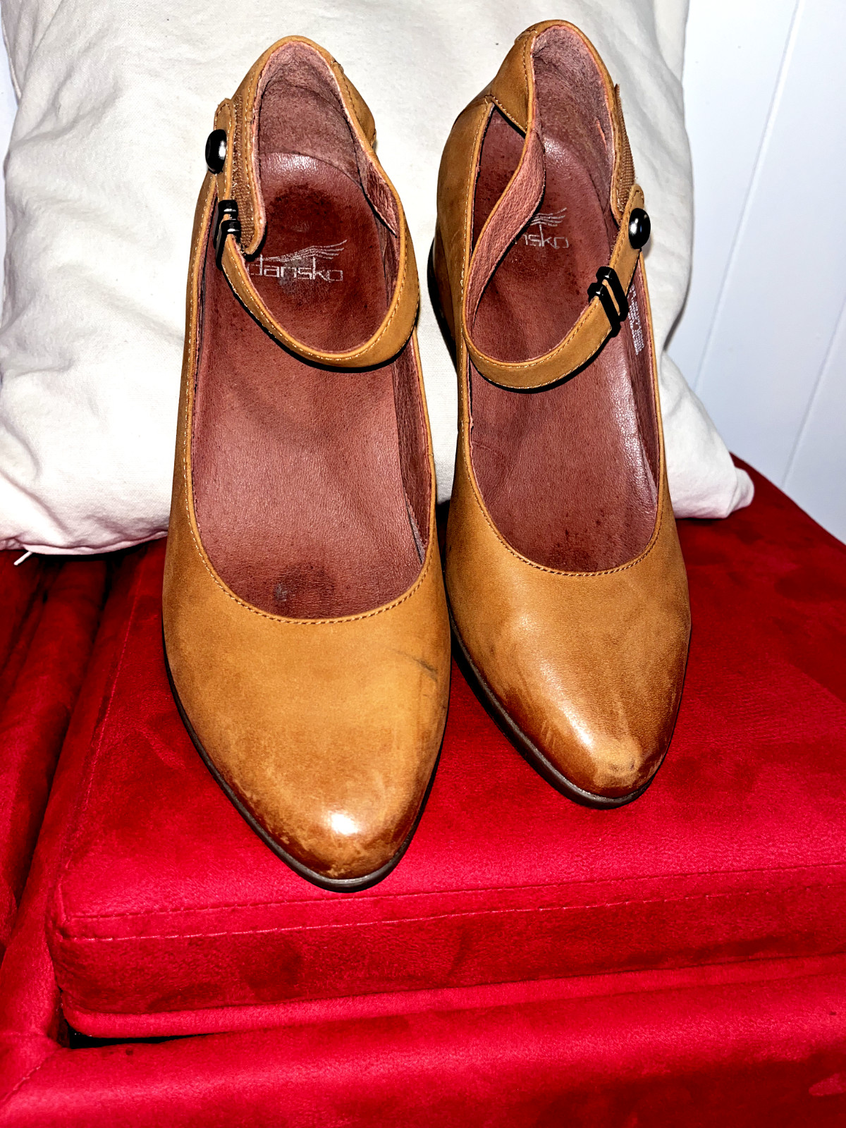 Dansko Shaylee Waterproof Ankle Strap Low Wedges Camel Color