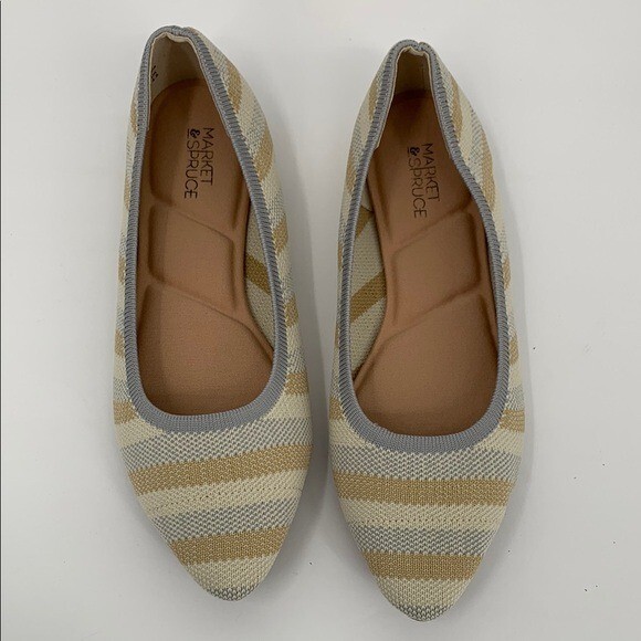 Market & Spruce Keeley woven knit ballet flat stripe stretch shoe tan new 8.5