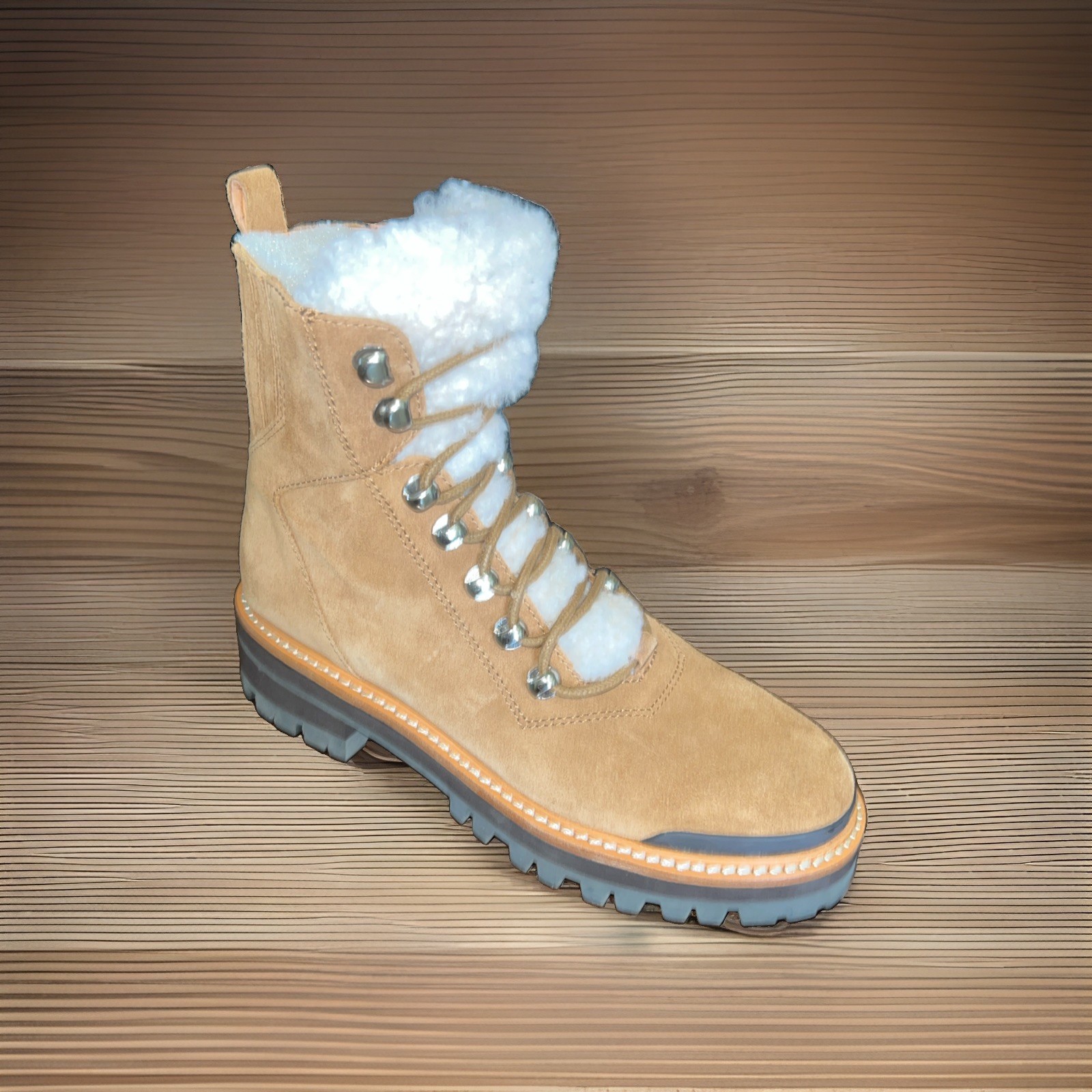 Marc Fisher Izzie Genuine Suede Shearling Lug Sole Boots Women’s Tan Size 6 M