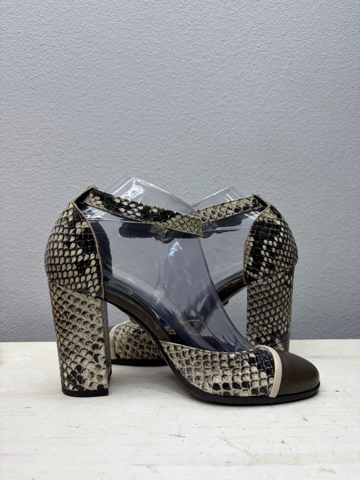 Just Cavalli Snake Print Leather Block Heels Size 38