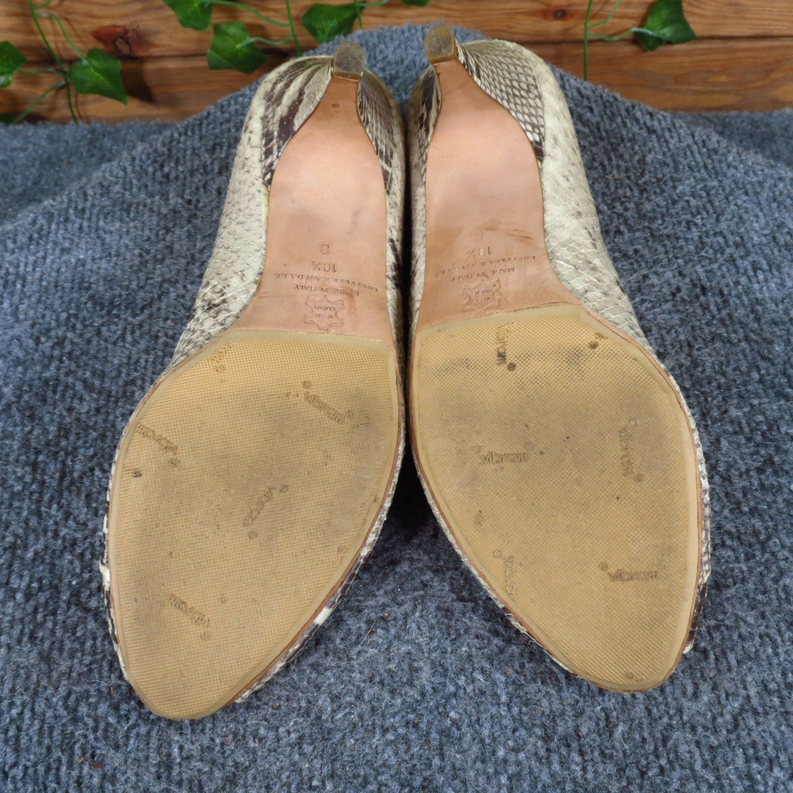 Loeffler Randall Women Peep Toe Pump 10.5 Professional Snakeskin Leather Beige