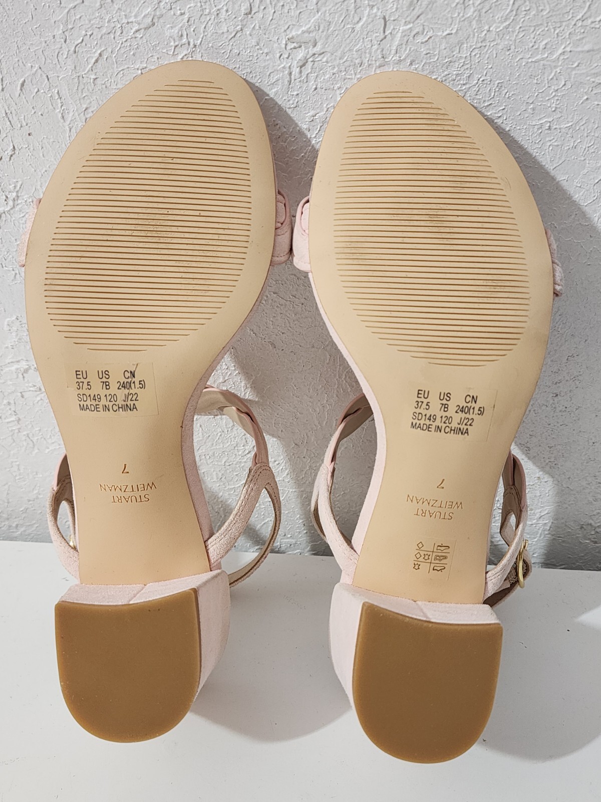 Stuart Weitzman Twistie Pink Suede Block Heels Ankle Strap Sandals Women’s Sz 7