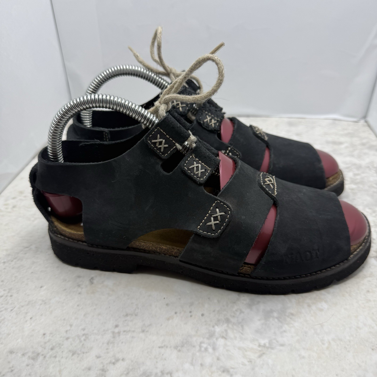 Naot Women’s Black Leather Lace-Up Comfort Sandals EU 37 US 6-6.5 Israel