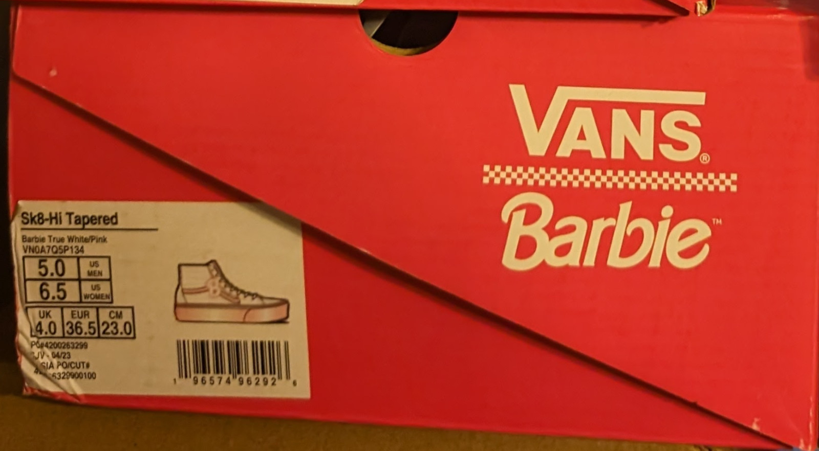Vans x Barbie Movie SK8-Hi Tapered Stackform White/Pink Platform Men 5/Women 6.5